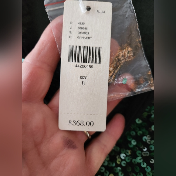 Sz 8 Varun Bahl Green Sequin Dress w/Applique NWT - Picture 6 of 11